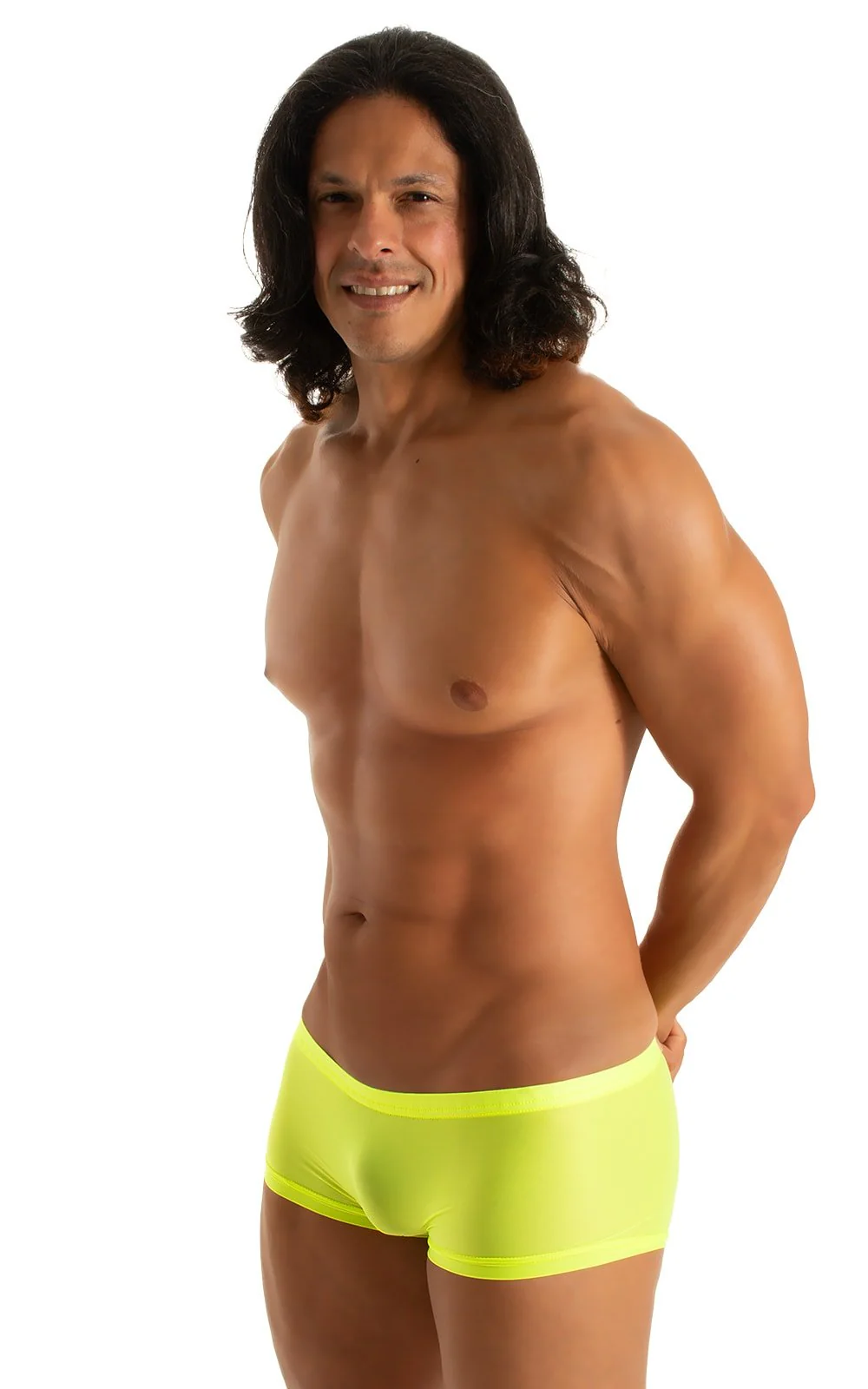 M61 - Mens Low Square Cut Swim Trunks - Solid Sheer Semi Sheer - Image 30