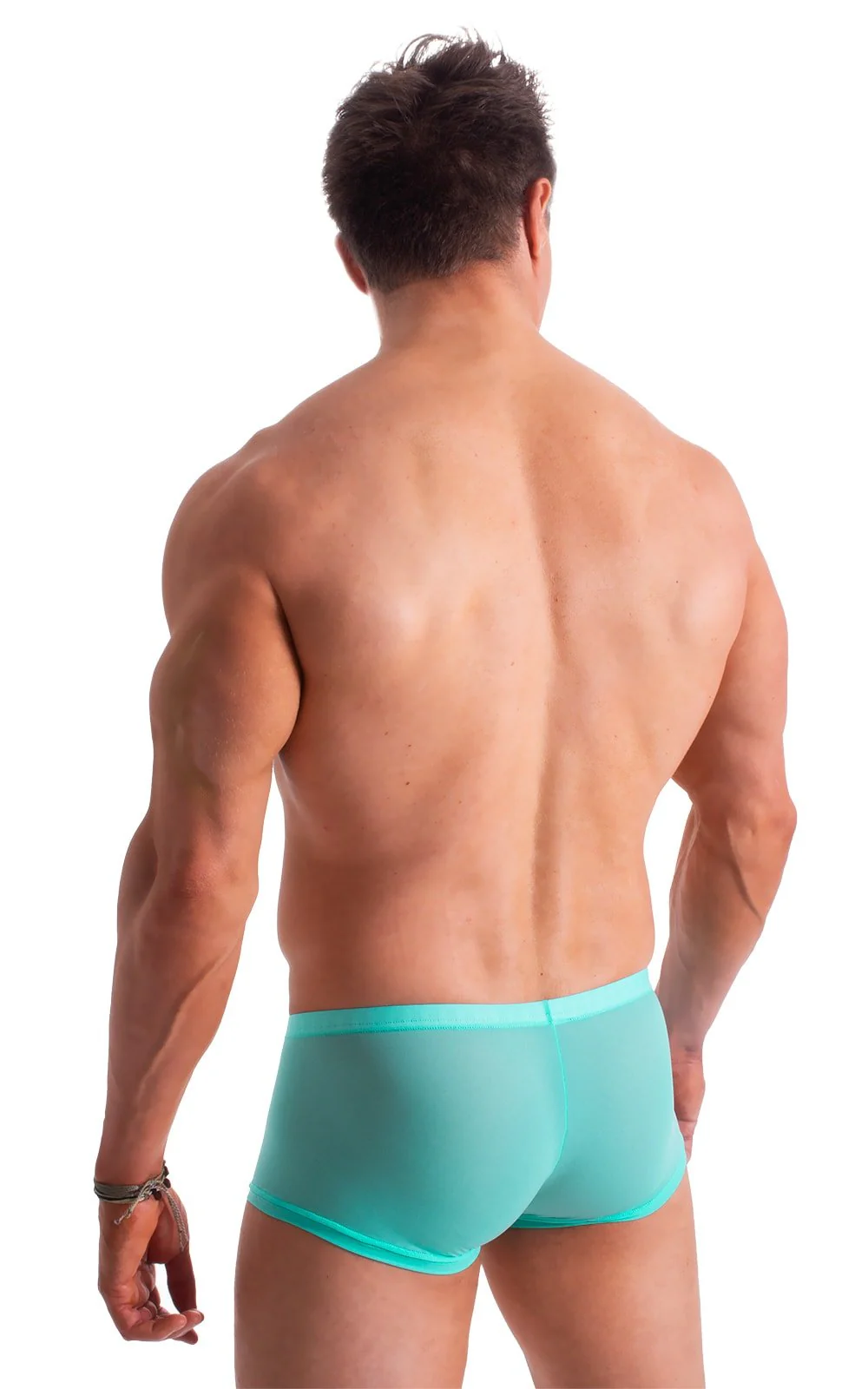 M61 - Mens Low Square Cut Swim Trunks - Solid Sheer Semi Sheer - Image 35