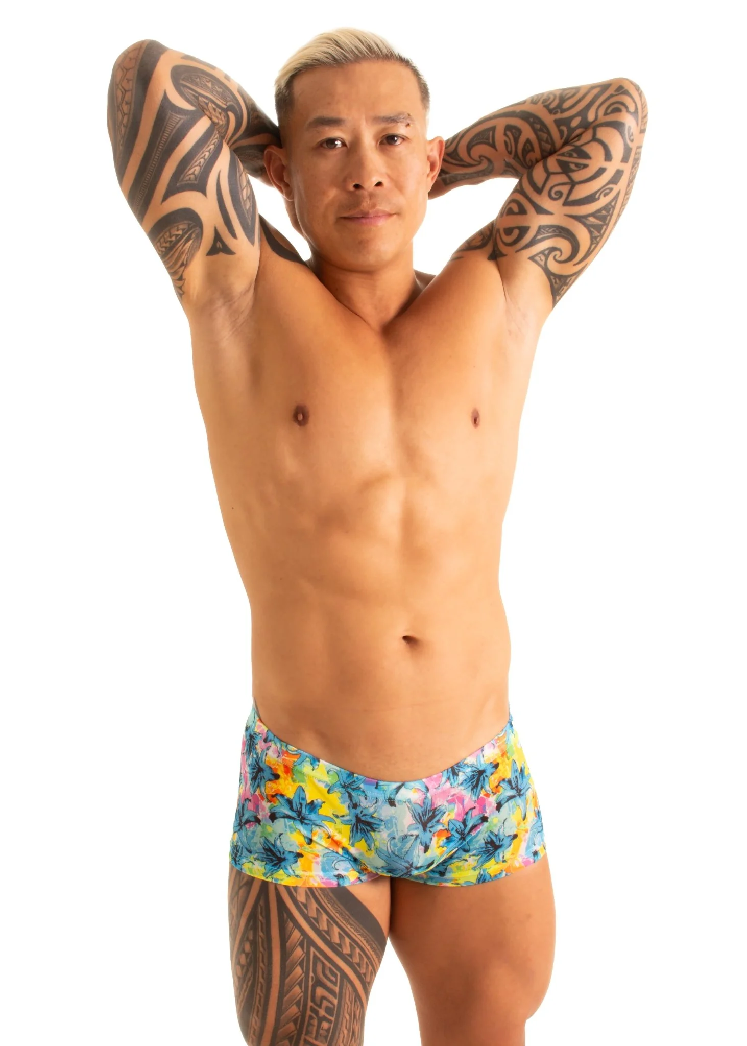 M61 - Mens Low Square Cut Swim Trunks - Tan Through - Image 33