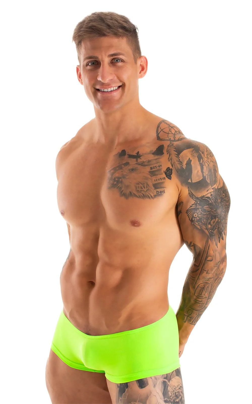 M35 - Mens Micro Low Square Cut Swim Trunks - Solid Sheer Semi Sheer - Image 12