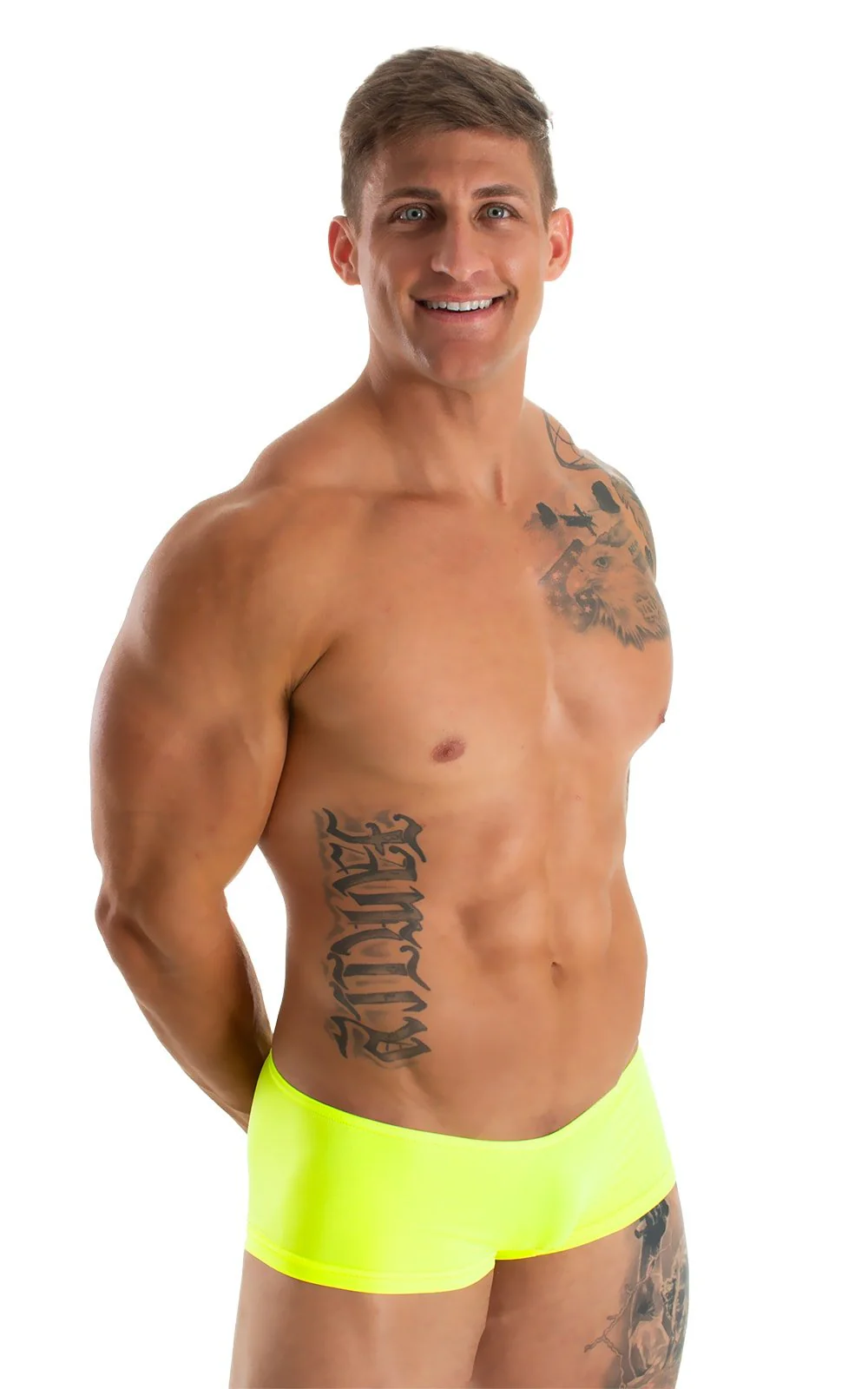 M35 - Mens Micro Low Square Cut Swim Trunks - Solid Sheer Semi Sheer - Image 19