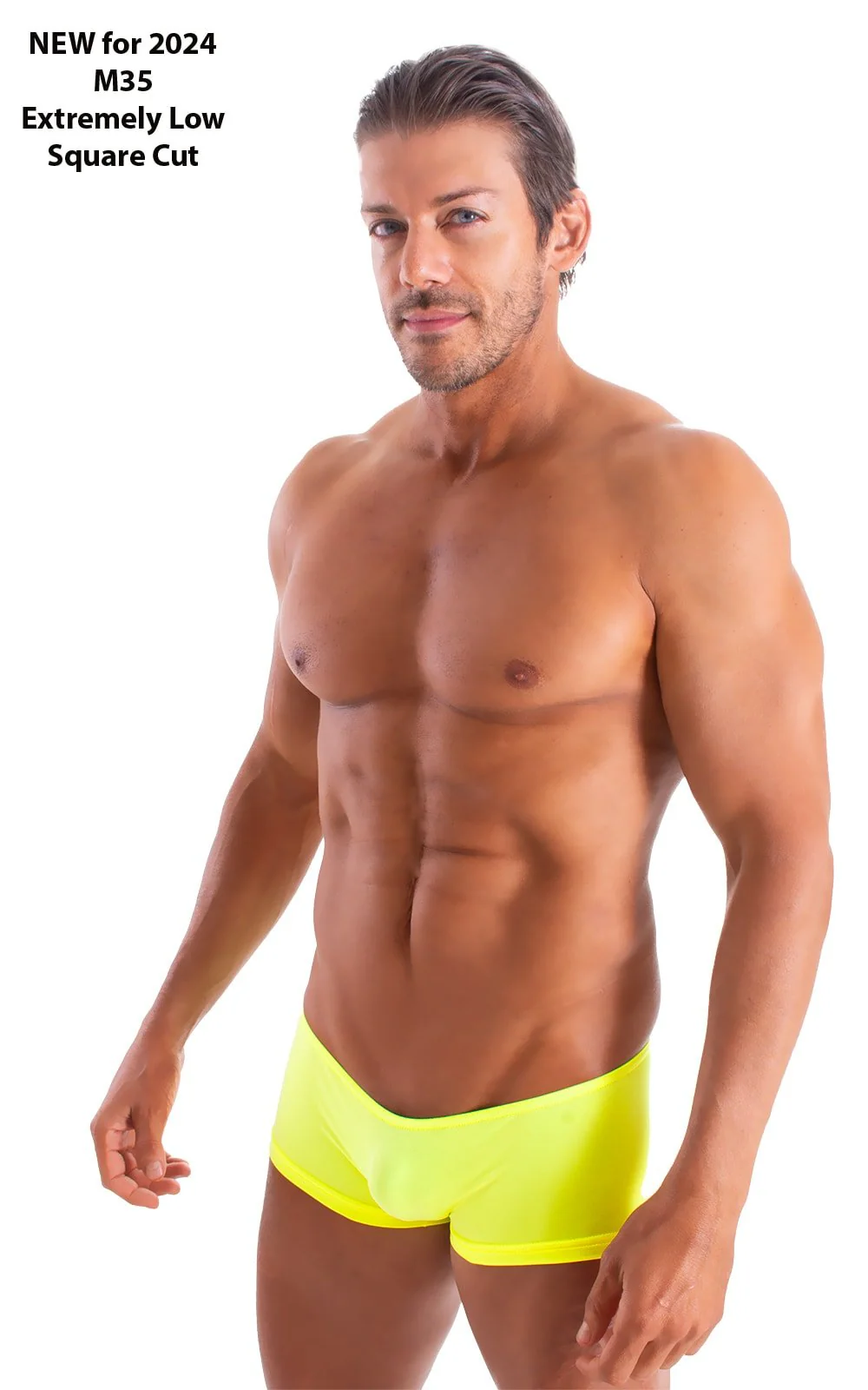 M35 - Mens Micro Low Square Cut Swim Trunks - Solid Sheer Semi Sheer - Image 20