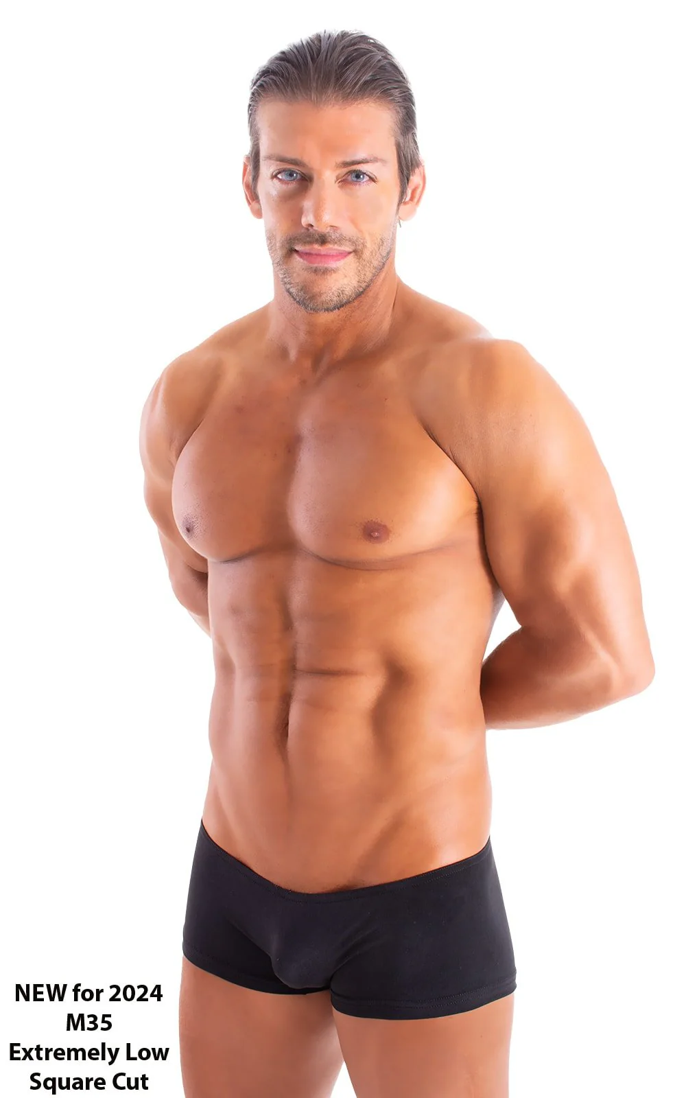 M35 - Mens Micro Low Square Cut Swim Trunks - Solid Sheer Semi Sheer - Image 23