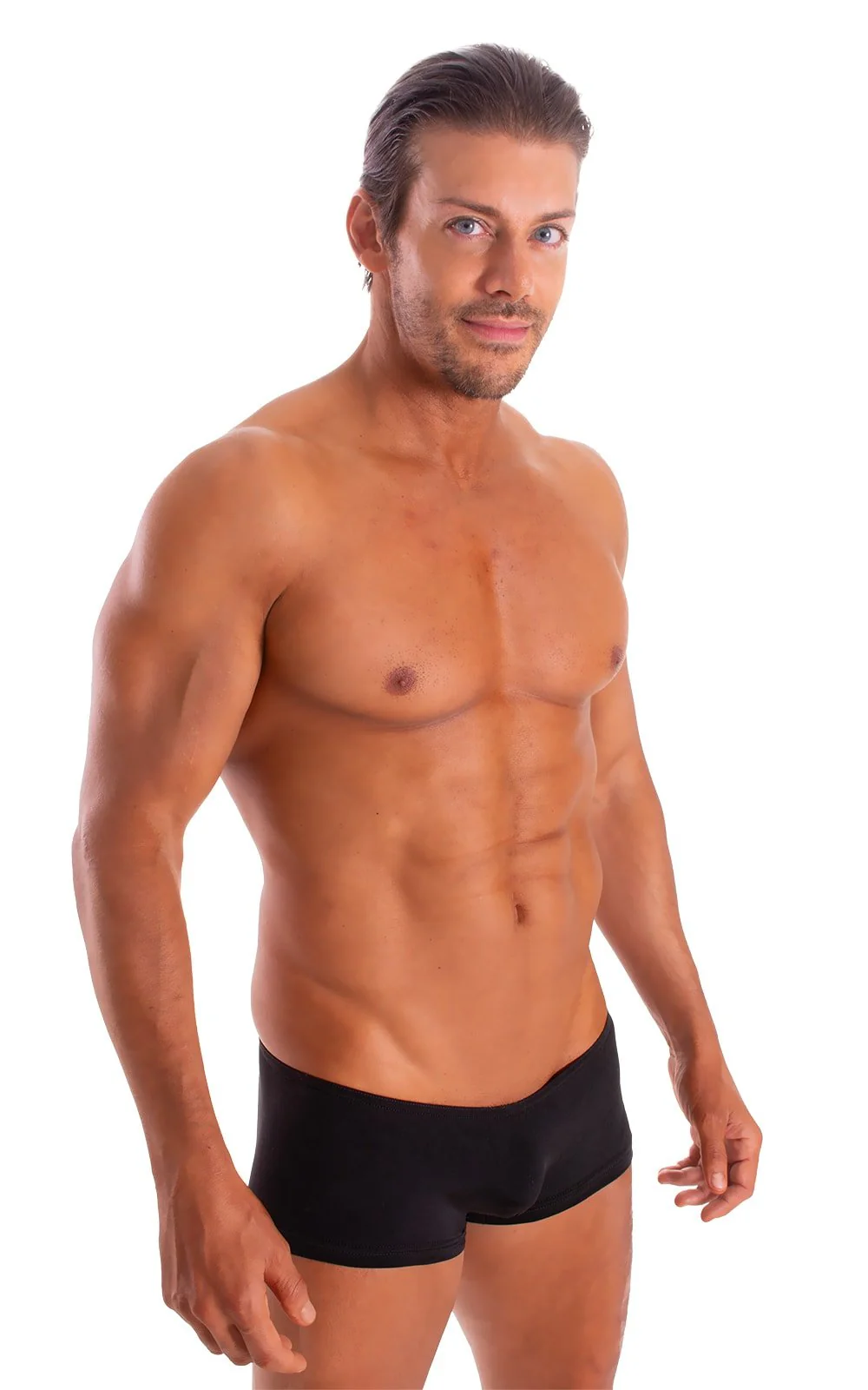 M35 - Mens Micro Low Square Cut Swim Trunks - Solid Sheer Semi Sheer - Image 25