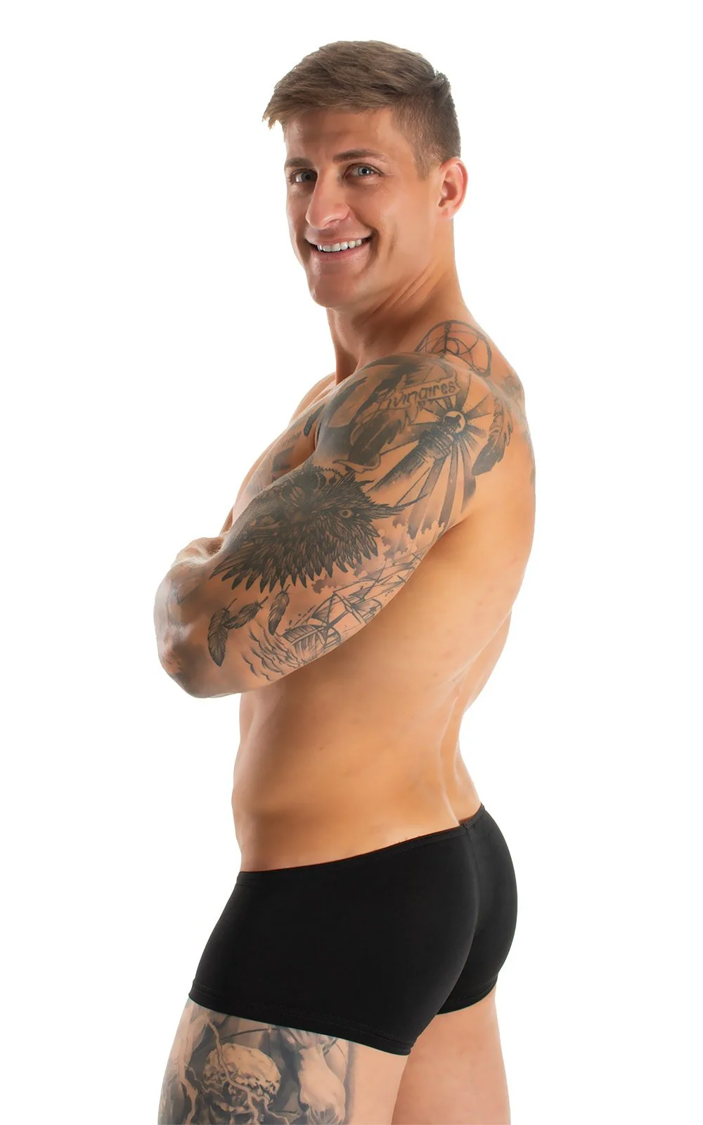 M35 - Mens Micro Low Square Cut Swim Trunks - Solid Sheer Semi Sheer - Image 27