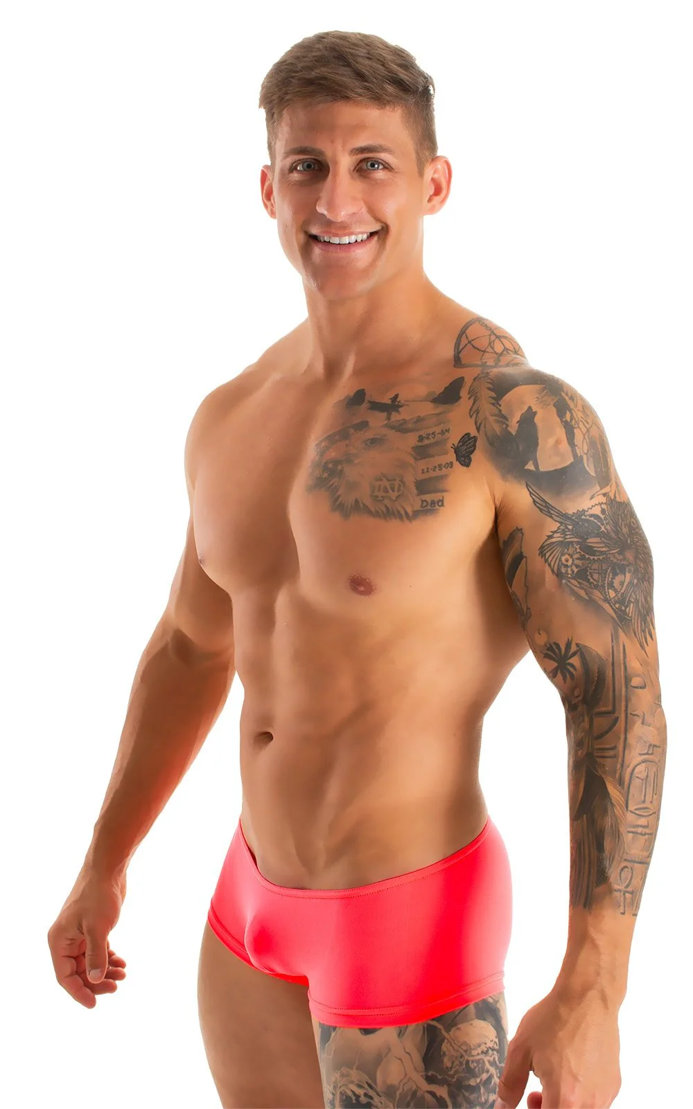 M35 - Mens Micro Low Square Cut Swim Trunks - Solid Sheer Semi Sheer - Image 4